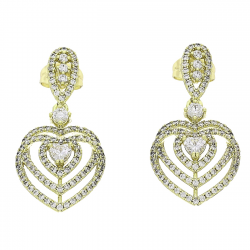 14K KOLCZYKI POZŁACANE 33/17 MM BRYLANTOWE SERCA XUPING 88371