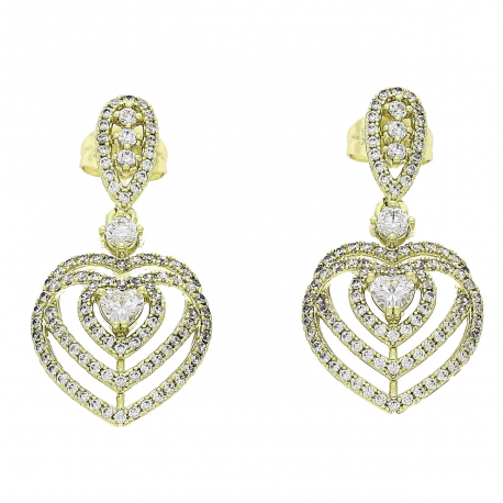 14K KOLCZYKI POZŁACANE 33/17 MM BRYLANTOWE SERCA XUPING 88371