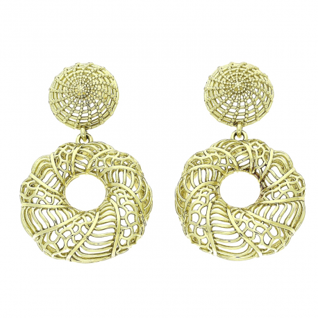 14K KOLCZYKI POZŁACANE 35/21 MM AŻUROWE KRĘGI XUPING 88373