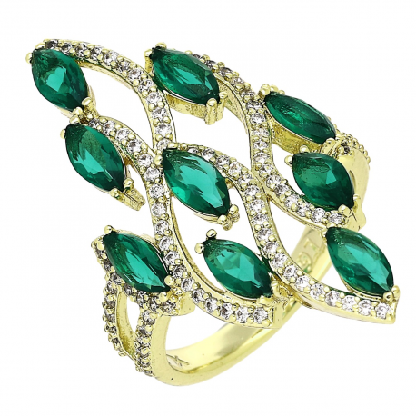 14K PIERŚCIONEK POZŁACANY 33 MM SZMARAGDOWA ELEGANCJA XUPING 88386