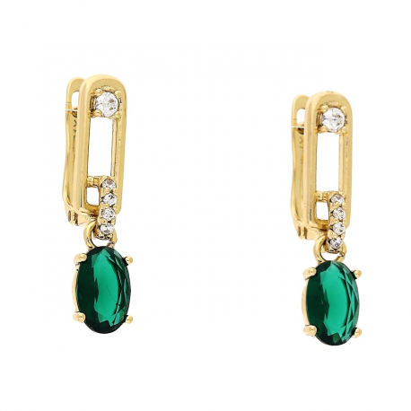 KOLCZYKI POZŁACANE 27/6 MM WISZĄCY SZMARAGD XUPING 88445