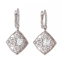 KOLCZYKI PLATYNOWANE 41/22 MM SREBRNY AŻUR Z RADIANTEM XUPING 88451