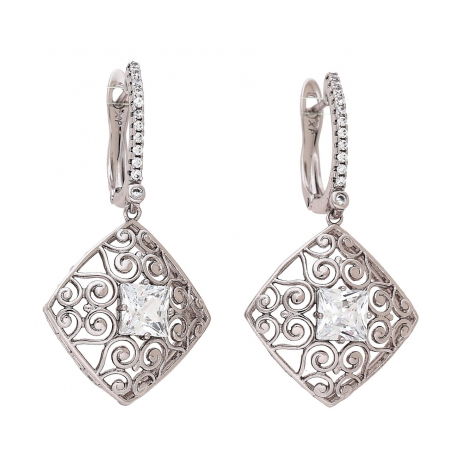 KOLCZYKI PLATYNOWANE 41/22 MM SREBRNY AŻUR Z RADIANTEM XUPING 88451