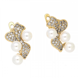 KOLCZYKI POZŁACANE 19/12 MM BRYLANTOWE Z PERŁAMI XUPING 88472