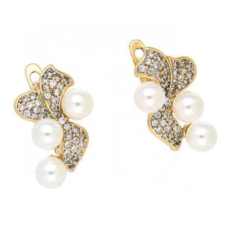 KOLCZYKI POZŁACANE 19/12 MM BRYLANTOWE Z PERŁAMI XUPING 88472