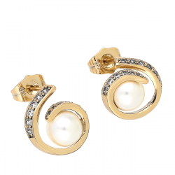 KOLCZYKI POZŁACANE 14 MM PERŁA W ZŁOCIE Z BRYLANTAMI XUPING 88501