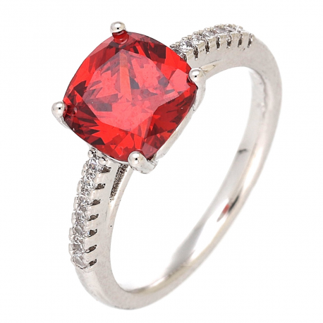 PIERŚCIONEK PLATYNOWANY 8 MM ELEGANCKI Z GRANATEM XUPING 88523