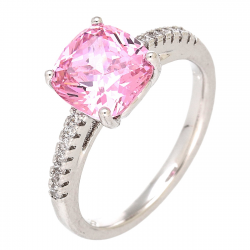 PIERŚCIONEK PLATYNOWANY 8 MM ELEGANCKI Z RÓŻOWYM BRYLANTEM XUPING 88524