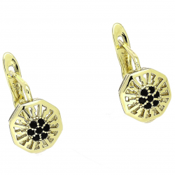 14K KOLCZYKI POZŁACANE 13/9 MM MALUSZKI Z CZARNYMI BRYLANTAMI XUPING 88655