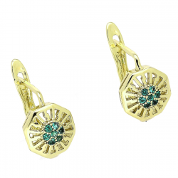 14K KOLCZYKI POZŁACANE 13/9 MM MALUSZKI ZE SZMARAGDAMI XUPING 88656