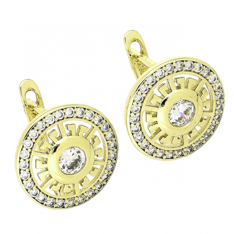 14K KOLCZYKI POZŁACANE 14,5 MM GRECKIE Z BRYLANTAMI XUPING 88665