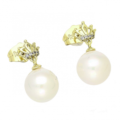 14K KOLCZYKI POZŁACANE 19/10 MM PERŁA W KORONIE XUPING 88672