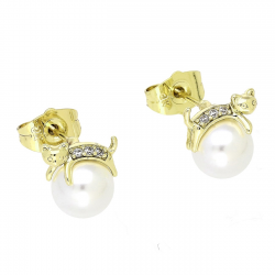 14K KOLCZYKI POZŁACANE 11/10 MM KOTEK NA PERLE XUPING 88674