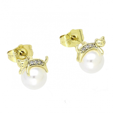 14K KOLCZYKI POZŁACANE 11/10 MM KOTEK NA PERLE XUPING 88674