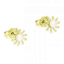 14K KOLCZYKI POZŁACANE 9 MM PERŁA W ZŁOTYCH PROMIENIACH XUPING 88675