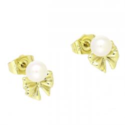 14K KOLCZYKI POZŁACANE 12/9 MM PERŁA Z KOKARDKĄ XUPING 88676
