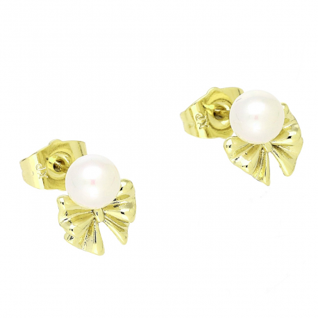 14K KOLCZYKI POZŁACANE 12/9 MM PERŁA Z KOKARDKĄ XUPING 88676