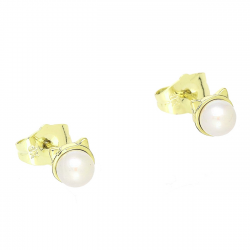 14K KOLCZYKI POZŁACANE 6 MM KOCIA PERŁA XUPING 88677