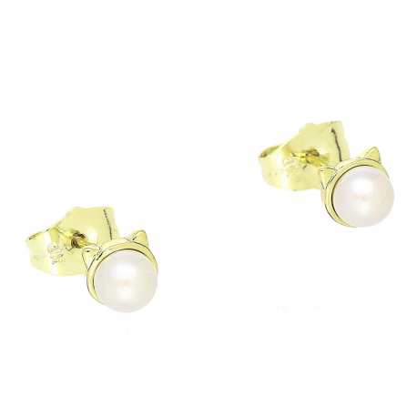 14K KOLCZYKI POZŁACANE 6 MM KOCIA PERŁA XUPING 88677