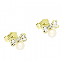 14K KOLCZYKI POZŁACANE 9/10 MM PERŁA Z BRYLANTOWĄ KOKARDĄ XUPING 88678