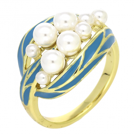 14K PIERŚCIONEK POZŁACANY 15 MM PEREŁ ELEGANCJA XUPING 88679