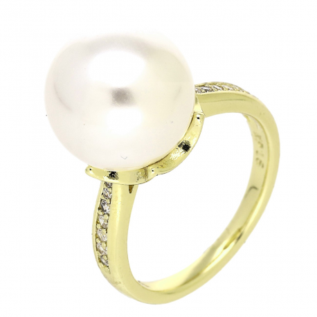 14K PIERŚCIONEK POZŁACANY 12 MM PERŁA I BRYLANCIKI XUPING 88680