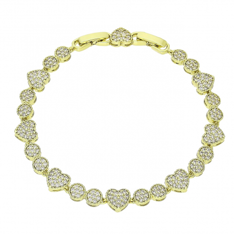 14K BRANSOLETKA POZŁACANA 19-17 CM 7 MM BRYLANTOWE SERCA XUPING 89127