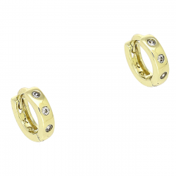 14K KOLCZYKI POZŁACANE 9/2,5 MM KÓŁECZKA Z BRYLANTAMI XUPING 89174