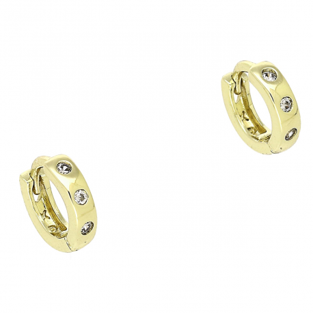 14K KOLCZYKI POZŁACANE 9/2,5 MM KÓŁECZKA Z BRYLANTAMI XUPING 89174