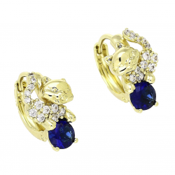 14K KOLCZYKI POZŁACANE 15/9 MM KOCURKI Z SZAFIREM XUPING 89178
