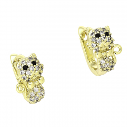 14K KOLCZYKI POZŁACANE 12/8 MM BRYLANTOWE KOCICE XUPING 89179