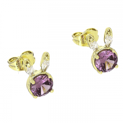 14K KOLCZYKI POZŁACANE 11/7 MM AMETYSTOWE KRÓLICZKI XUPING 89185