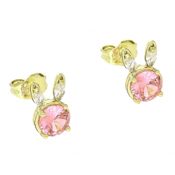 14K KOLCZYKI POZŁACANE 11/7 MM RÓŻOWE KRÓLICZKI XUPING 89186