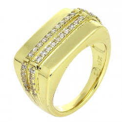 14K PIERŚCIONEK POZŁACANY 11 MM SYGNECIK Z BRYLANCIKAMI XUPING 89200