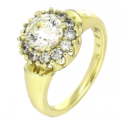 14K PIERŚCIONEK POZŁACANY 12 MM BRYLANTOWA MARKIZA XUPING 89216