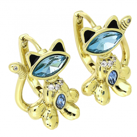 14k KOLCZYKI POZŁACANE 18/13 MM SAPPHIRE LIGHT CRYSTAL XUPING 89225