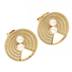 KOLCZYKI POZŁACANE 18 MM ZŁOTE KREGI Z PERŁAMI XUPING 89348