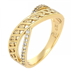 PIERŚCIONEK POZŁACANY 7 MM ELEGANCKI Z BRYLANTAMI XUPING 89371