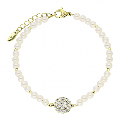 14K BRANSOLETKA POZŁACANA 17+3 CM 10 MM PEREŁ ELEGANCJA XUPING 89543