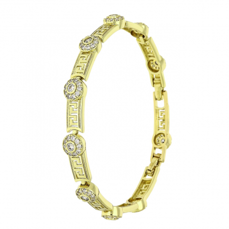 14K BRANSOLETKA POZŁACANA 19,5-17 CM 7,5 MM GRECKA Z BRYLANTAMI XUPING 89544