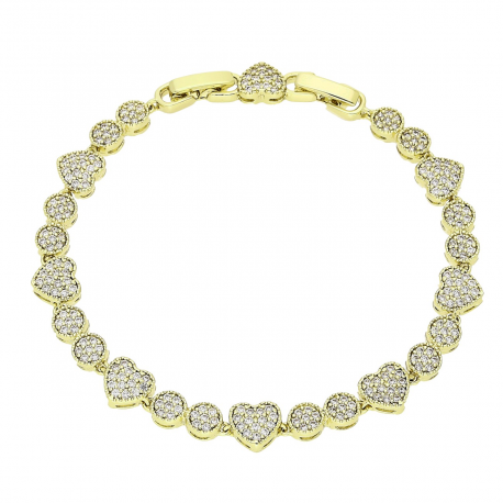 14K BRANSOLETKA POZŁACANA 19-17 CM 7 MM BRYLANTOWE SERCA XUPING 89558