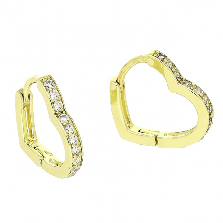14K KOLCZYKI POZŁACANE 15/2,5 MM BRYLANTOWE SERCA XUPING 89572