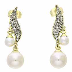 14K KOLCZYKI POZŁACANE 40/10 MM PERŁOWA ELEGANCJA XUPING 89583