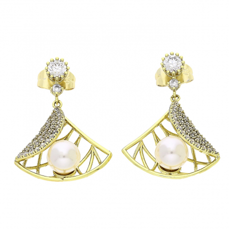 14K KOLCZYKI POZŁACANE 30/21 MM PERŁOWA ELEGANCJA XUPING 89584