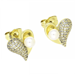 14K KOLCZYKI POZŁACANE 14/13 MM SERCA Z PERŁA XUPING 89586