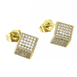 14K KOLCZYKI POZŁACANE 13/12 MM PÓŁ BRYLANTOWEGO SZEŚCIANU XUPING 89588