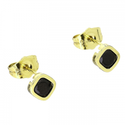14K KOLCZYKI POZŁACANE 7 MM ROMBIK CZARNY BRYLANT XUPING 89609