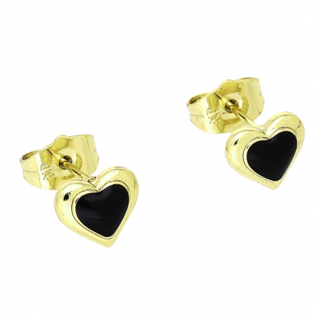 14K KOLCZYKI POZŁACANE 8/9 MM SERCE CZARNA EMALIA XUPING 89615