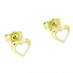 14K KOLCZYKI POZŁACANE 8/9 MM SERCE BIAŁA EMALIA XUPING 89616
