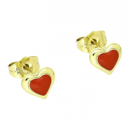 14K KOLCZYKI POZŁACANE 8/9 MM SERCE CZERWONA EMALIA XUPING 89617